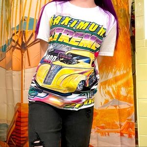 Racing tee white oversized womens large cars maximum extreme racing low rider